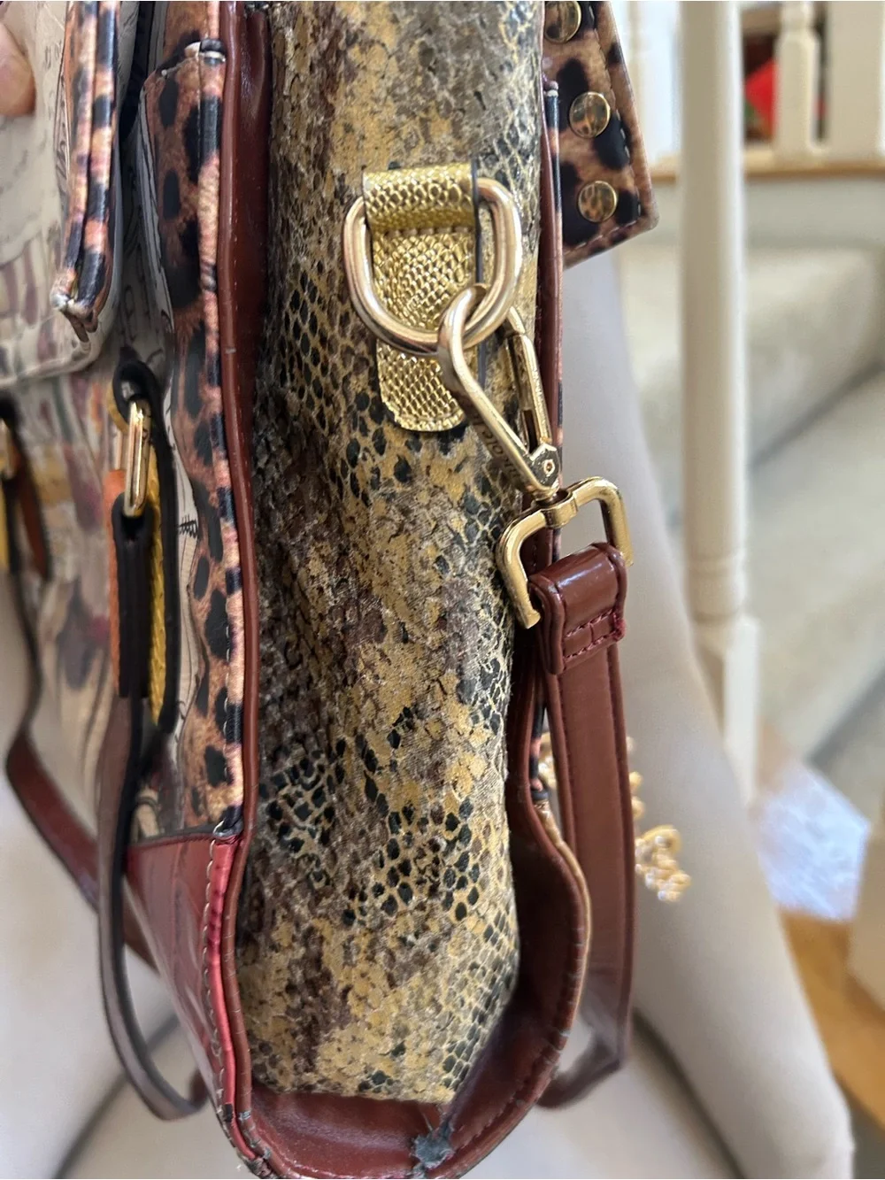 Nicole Lee Multicolor Printed Satchel with Brown Handles